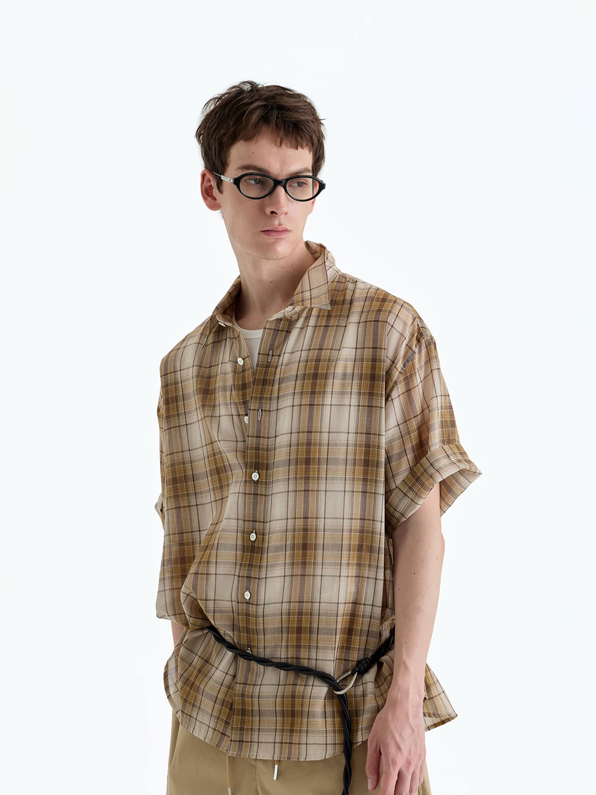 Loose Plaid Cotton Short Sleeve Shirt