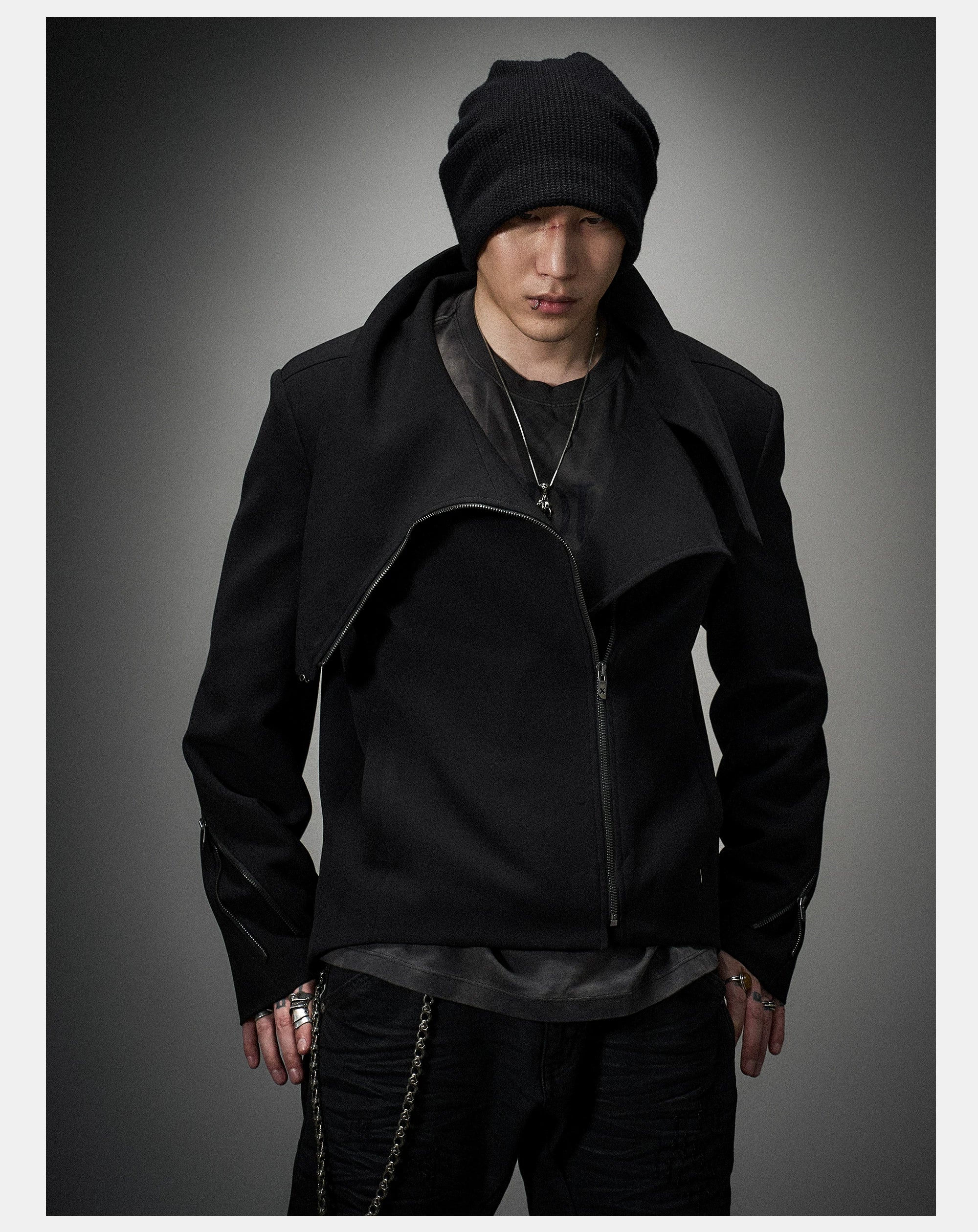 Dark Matte High Collar Zip Jacket