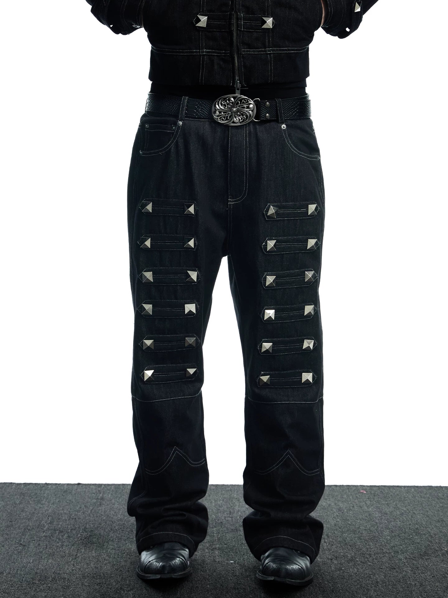 Punk Raw Denim Straight Flare Jeans