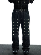 Punk Raw Denim Straight Flare Jeans