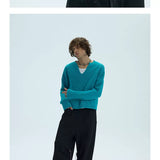 V-Neck Three-Color Waffle Lace Knit Sweater
