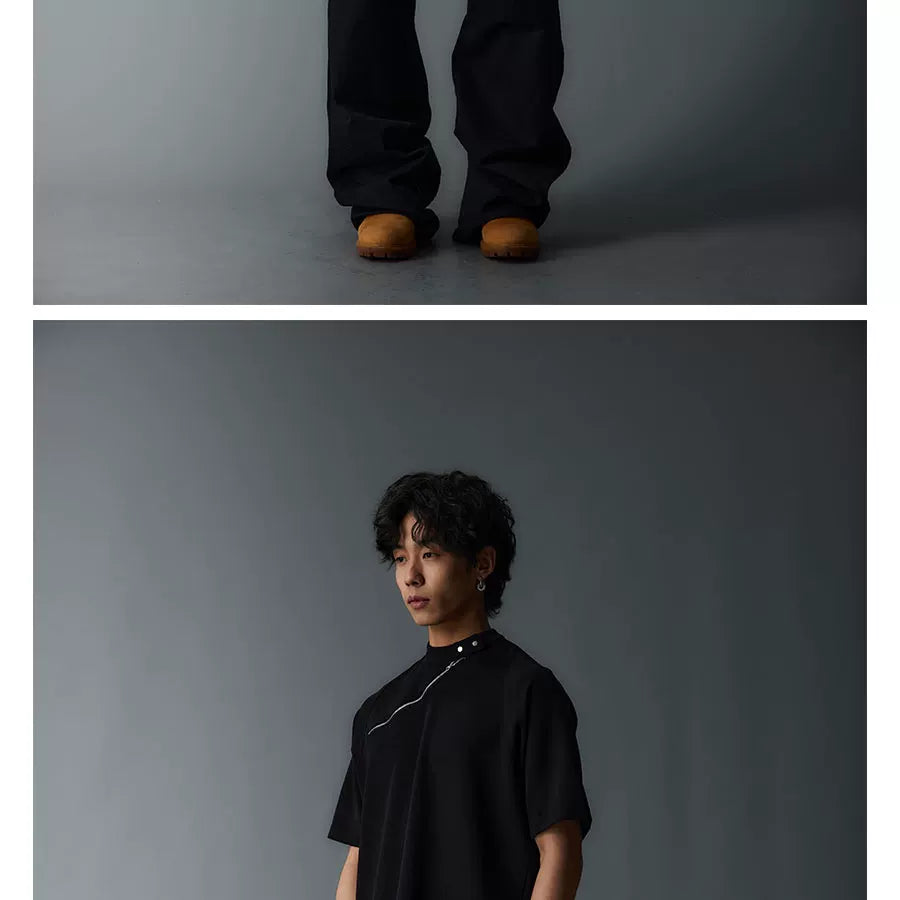Short Sleeve Mock Neck Zip Tee