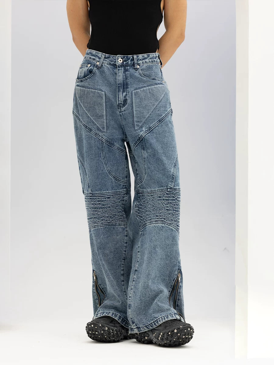 Men's Blue Black Loose Flared Jeans