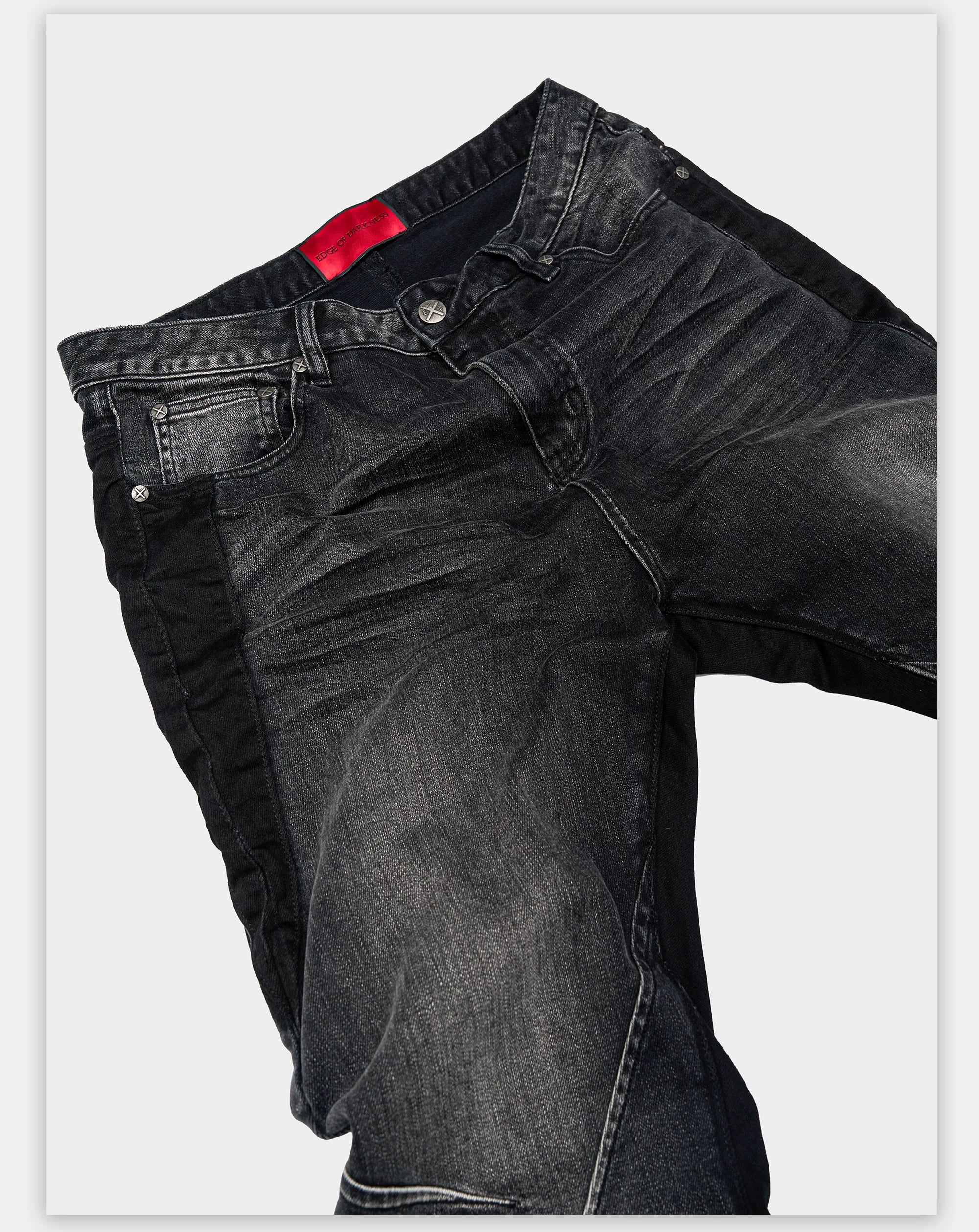 Stretchy Patchwork Crinkled Washed Flare Jeans