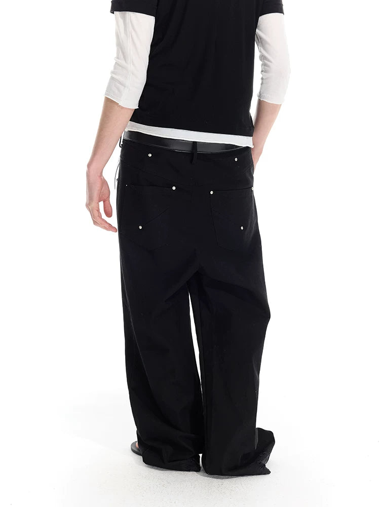 Men's Rivet Washed Distressed Straight Pants