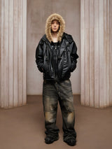 American Fur-lined Hooded Leather Biker Jacket