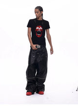 Demon Skull Rhinestone Print Crew Neck Tee