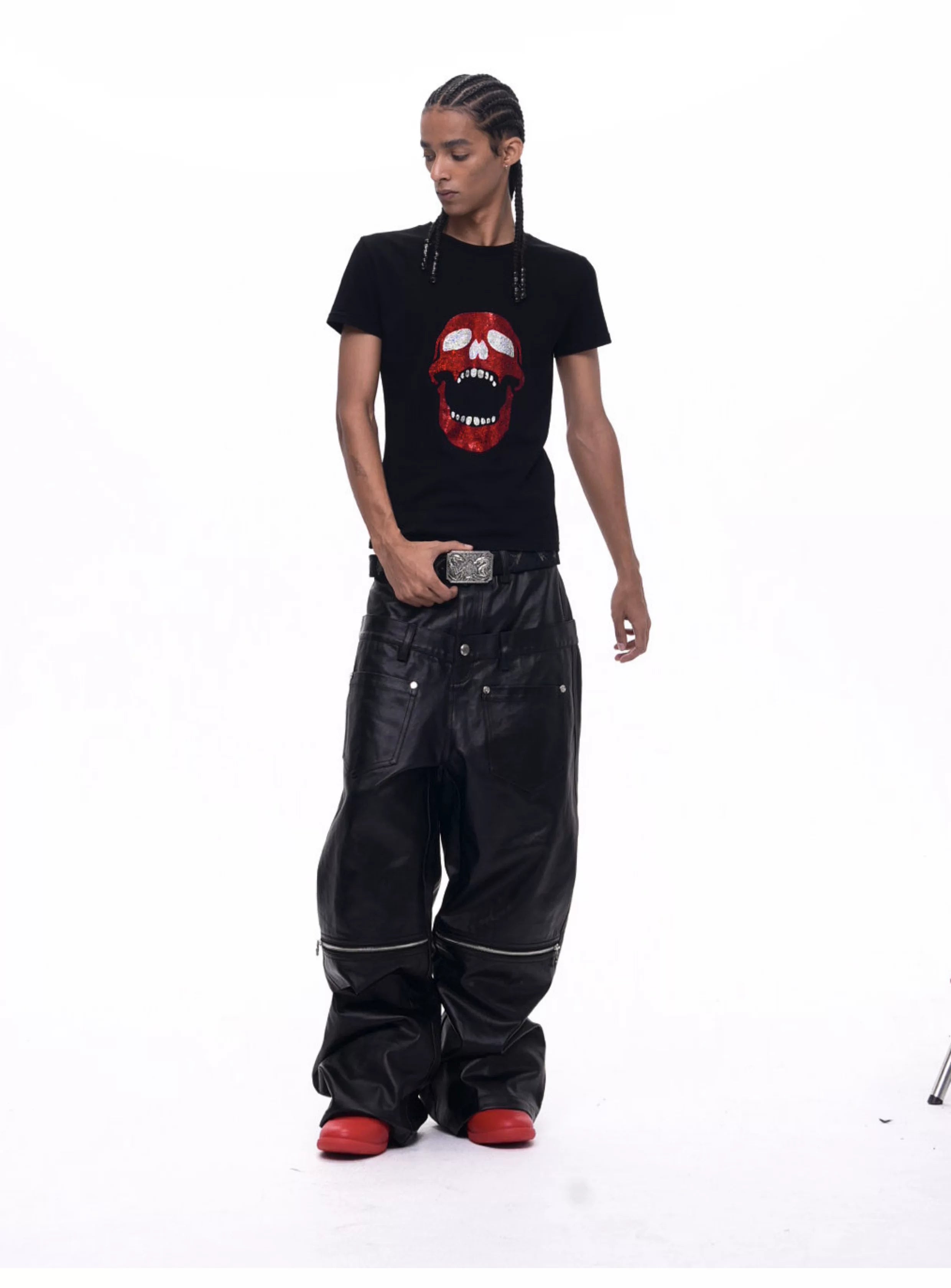Demon Skull Rhinestone Print Crew Neck Tee
