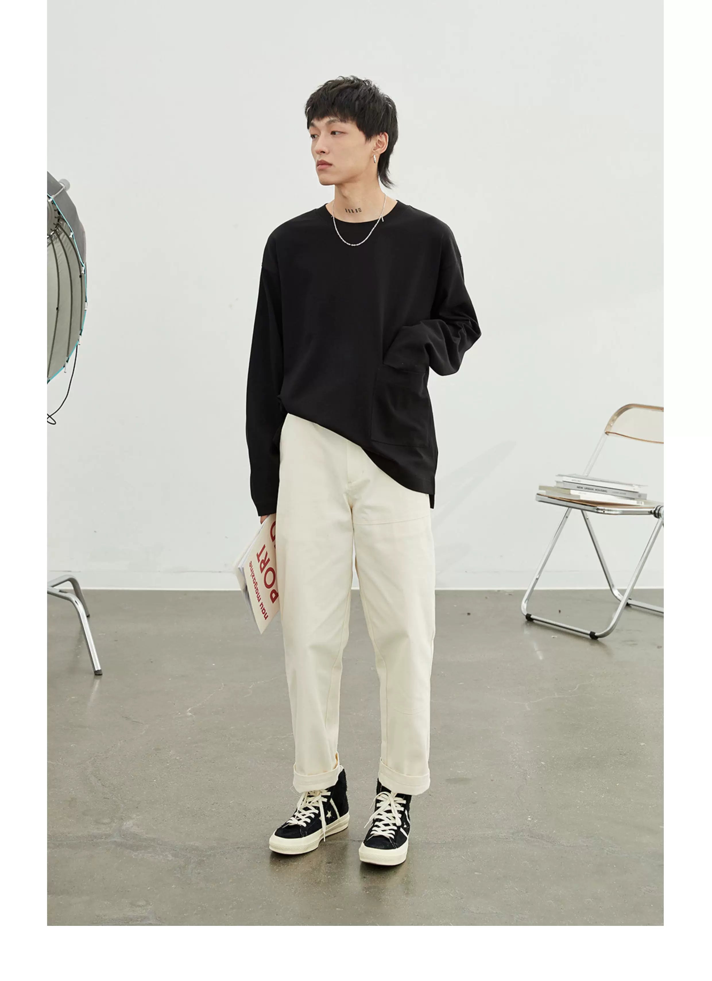 Vintage Herringbone Elastic Waist Cargo Pants