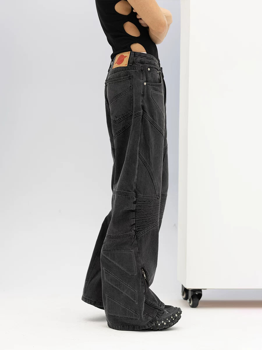 Men's Blue Black Loose Flared Jeans