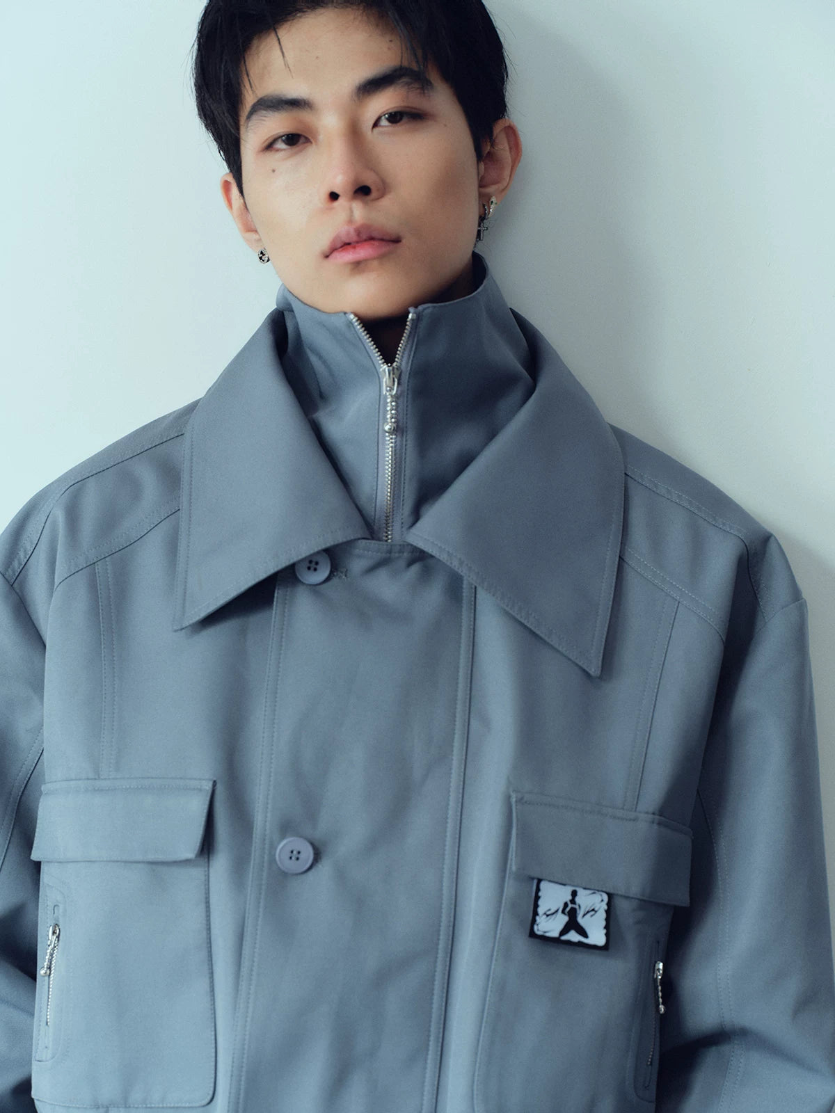 Waterproof Short Grey-blue Vintage Cargo Jacket