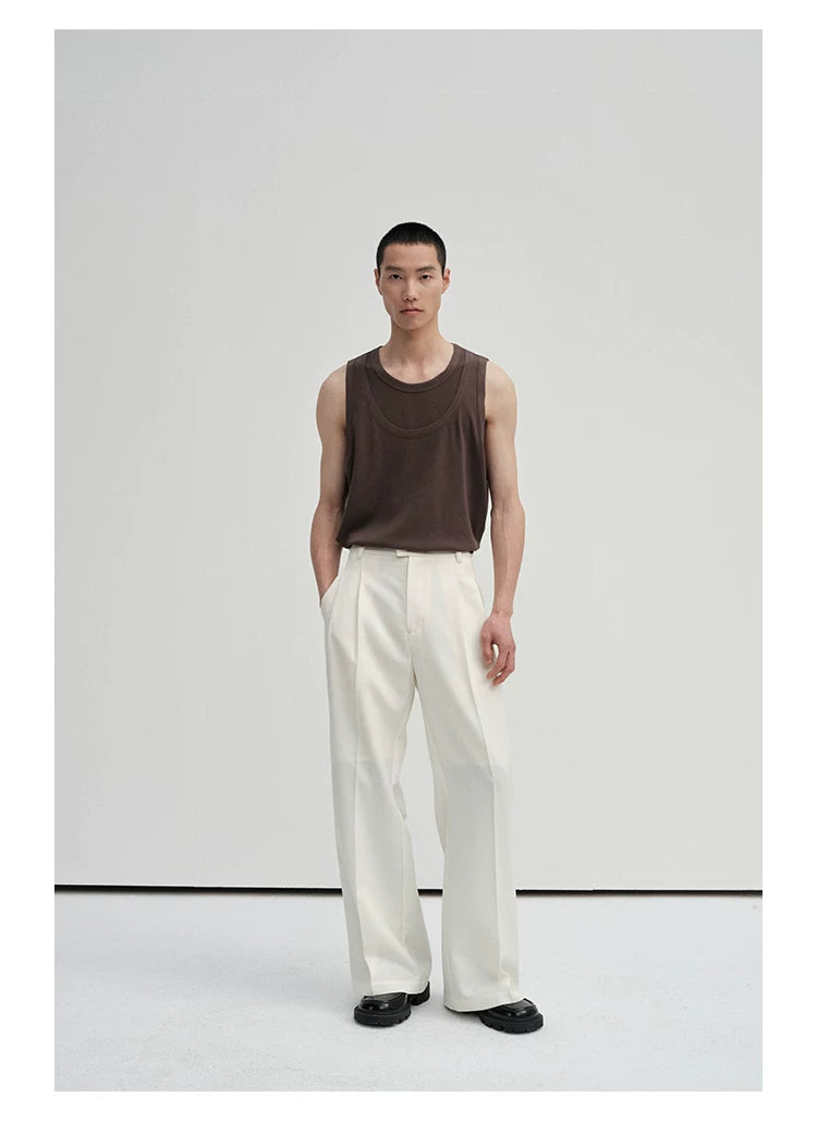 Waist-Adjustable Striped Flared Merino Wool Pants