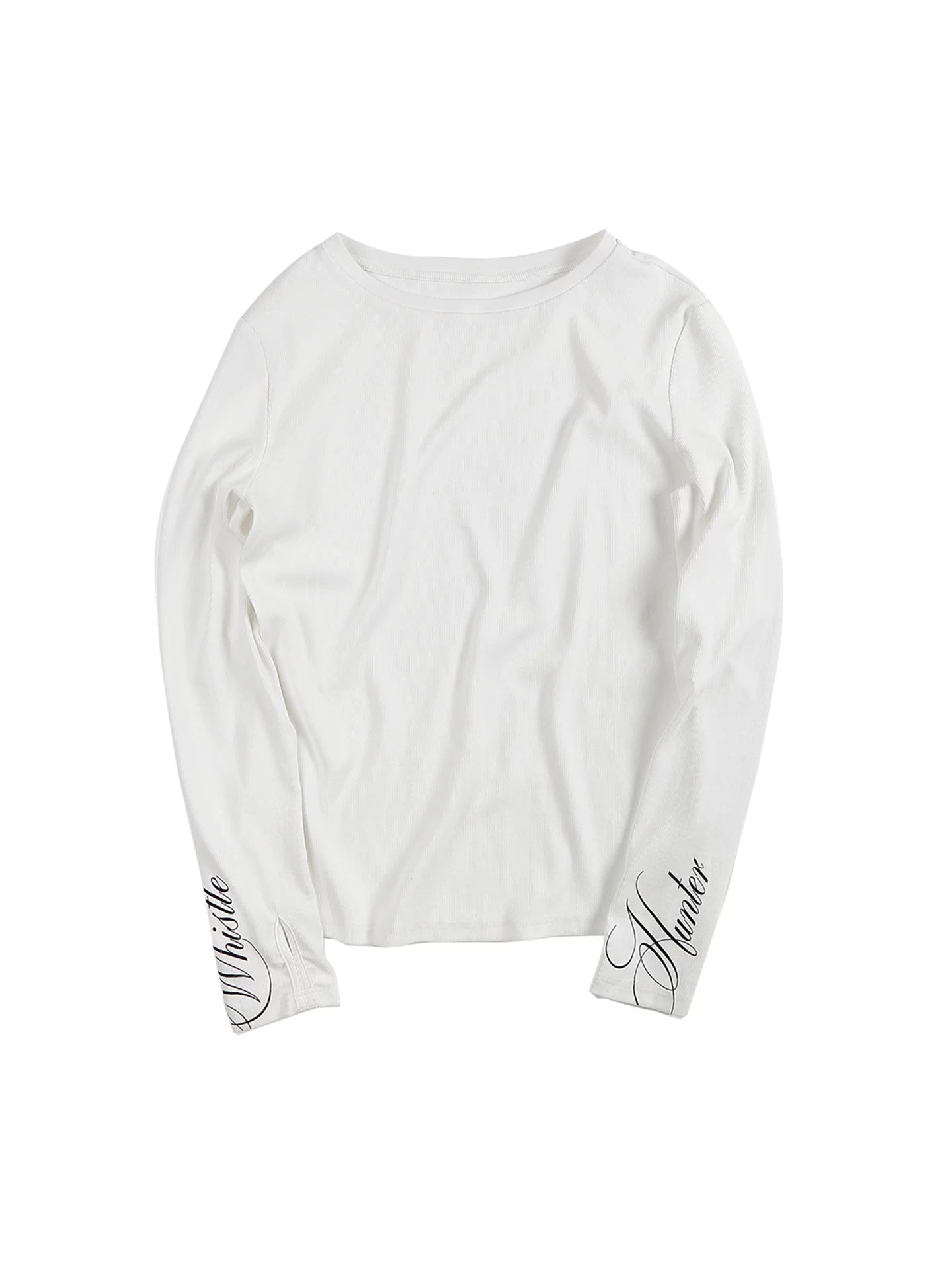 Fitted Long-Sleeve Cuff Script Print Tee