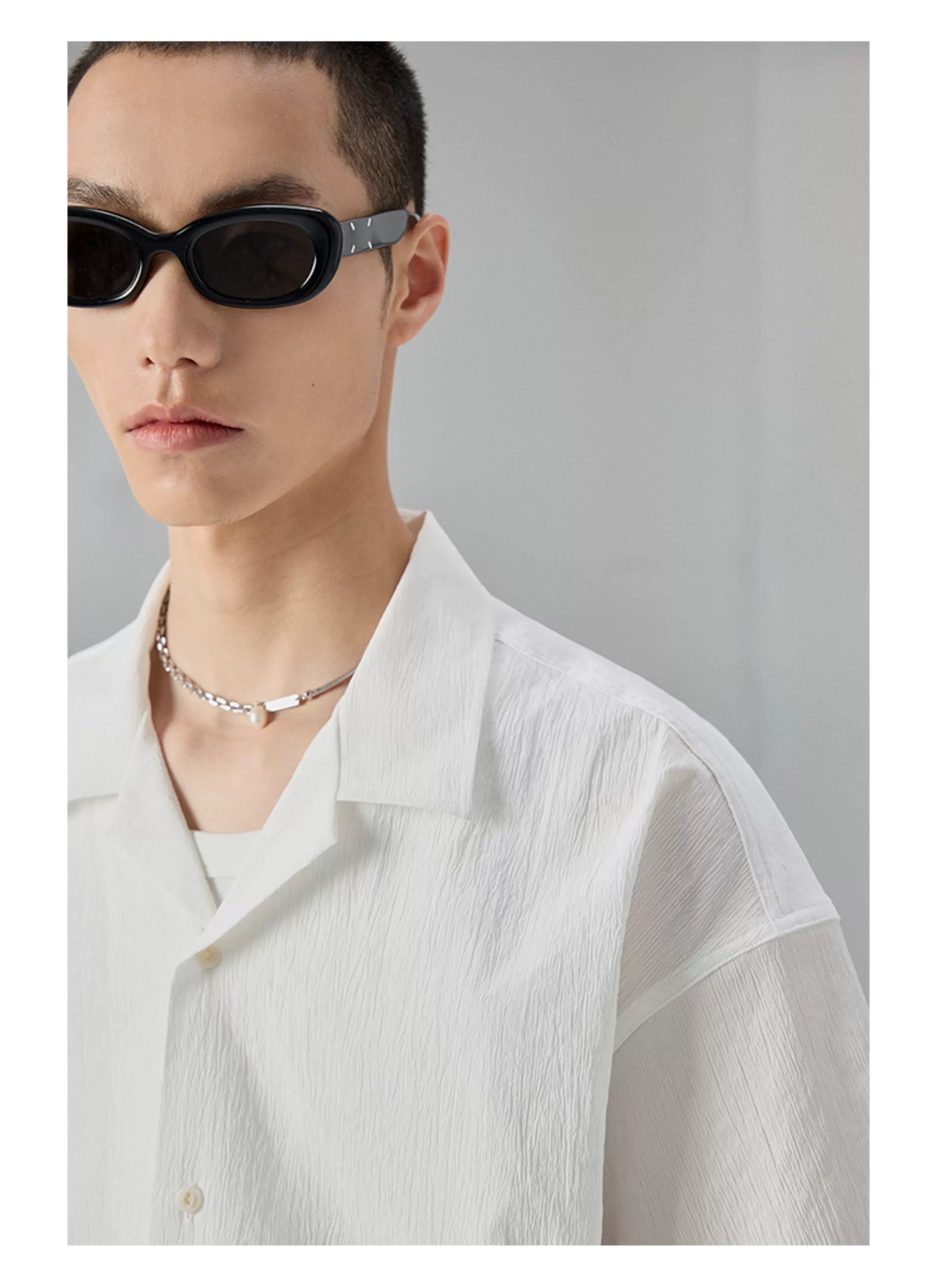 Bark Textured Cuban Collar Casual Shirt