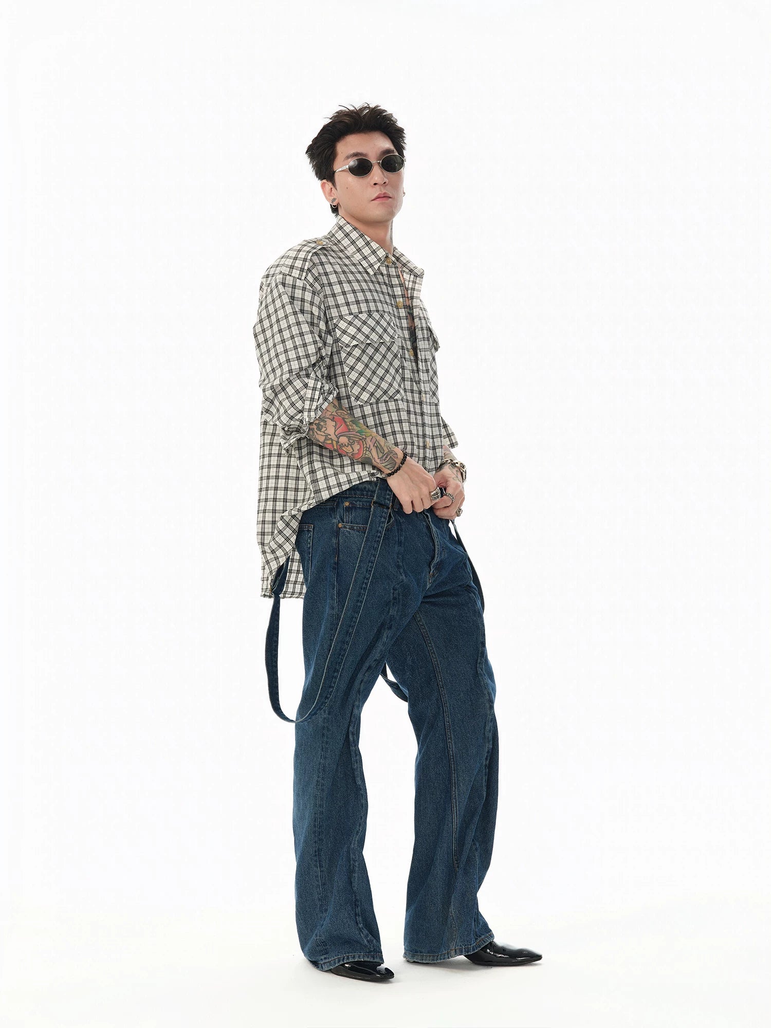 Textured Black White Checkered Utility Shirt
