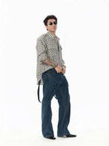 Textured Black White Checkered Utility Shirt