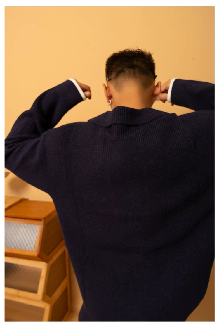 Gray Blue Navy Collar Knit Sweater