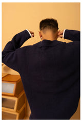 Gray Blue Navy Collar Knit Sweater