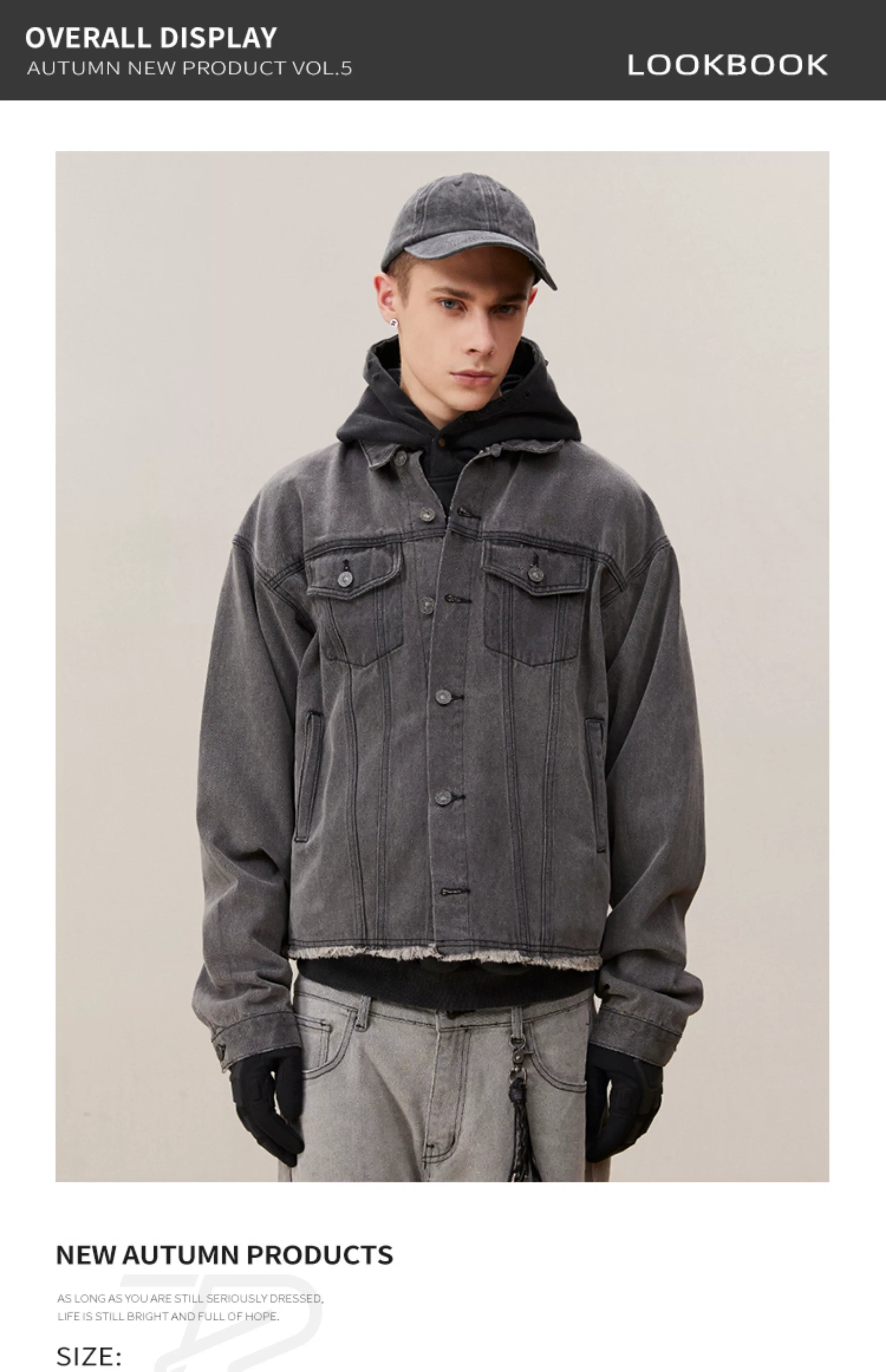 Men's Washed Frayed Collared Denim Jacket