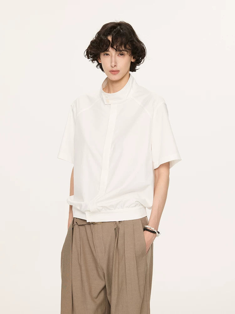 White Short Sleeve Harrington Houndstooth Shirt