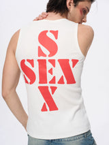 White Cotton Letter Print Sleeveless Tank Top