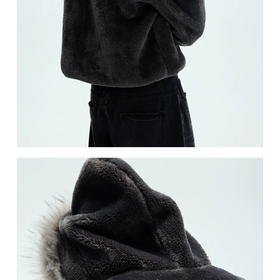 Detachable Fur Collar Fleece Hooded Coat