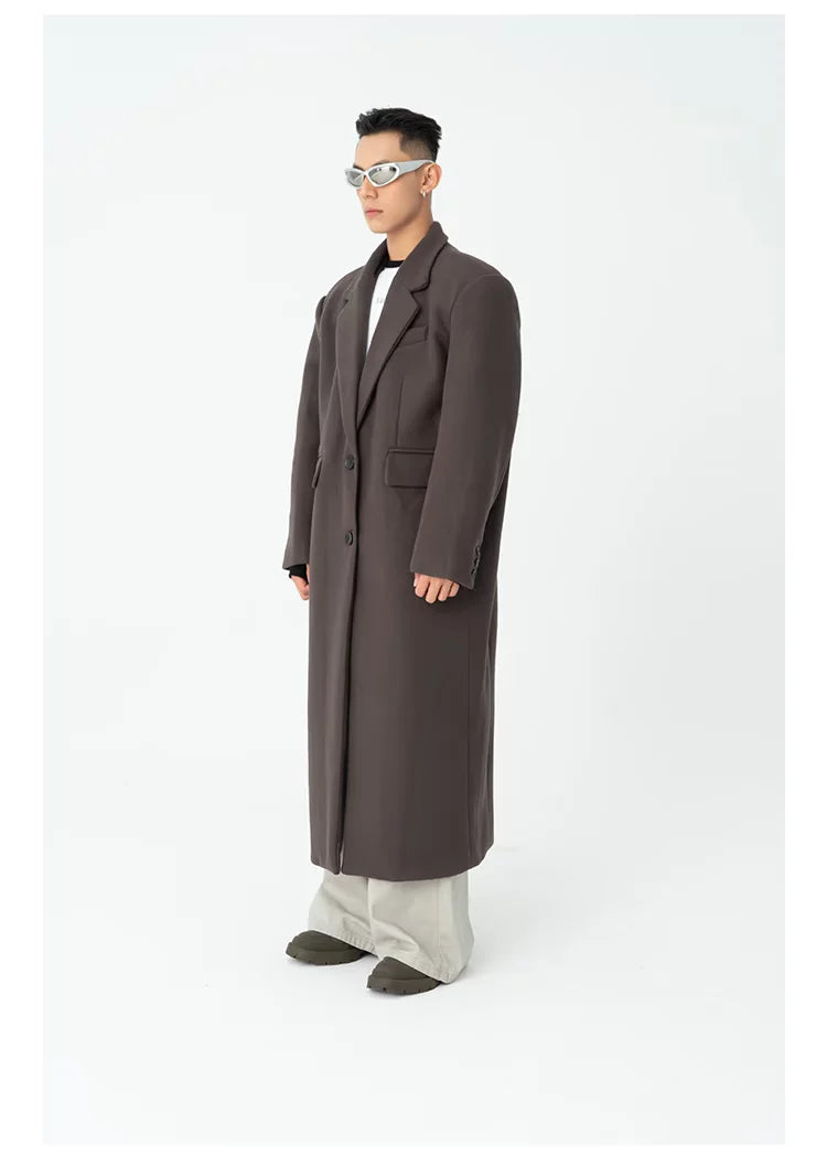 Men's Long Woolen Shoulder-padded Coat