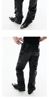 Slim Curved Leather Pants with Zippers