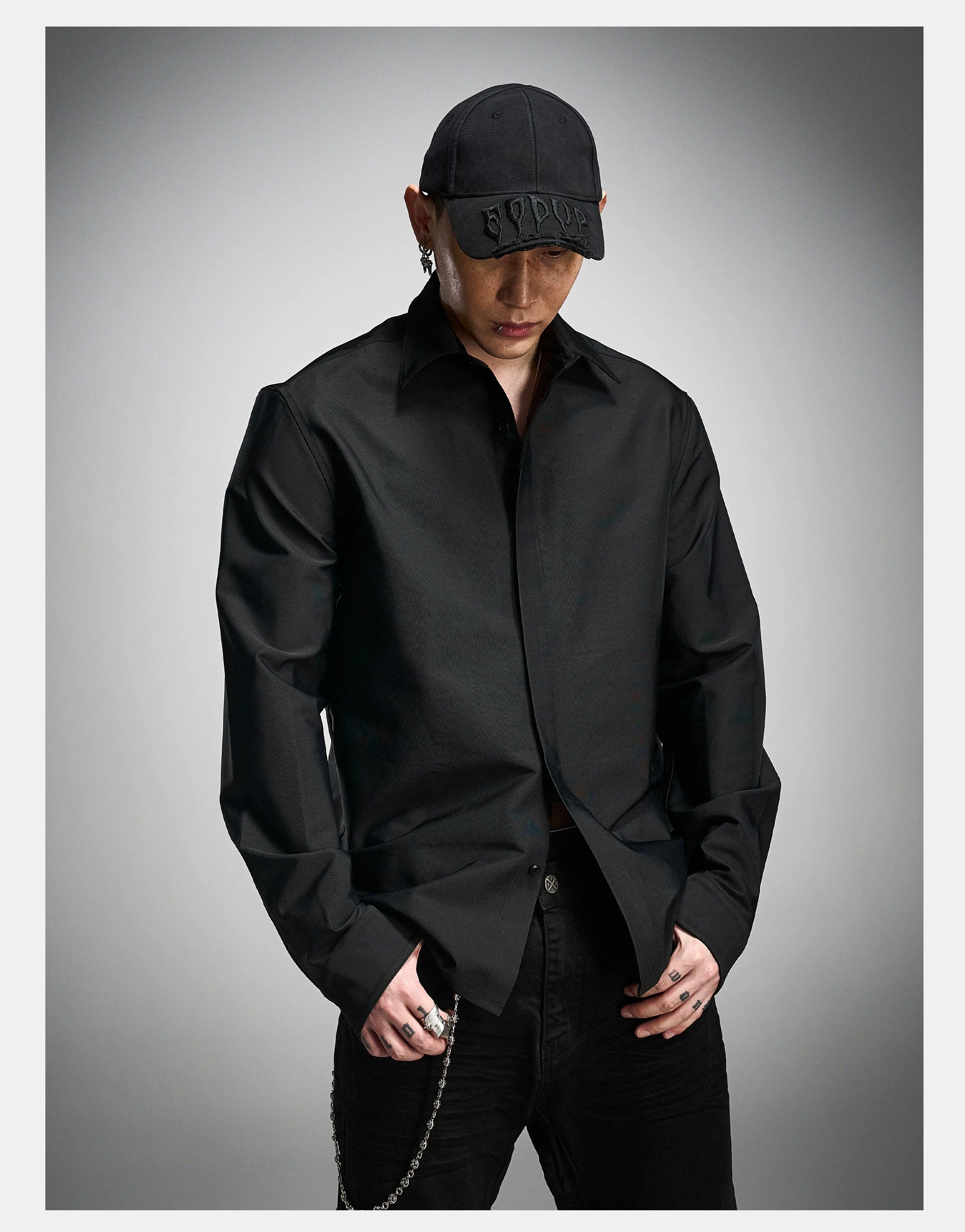 Long Sleeve Ribbed Point Collar Shirt