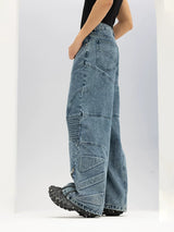 Men's Blue Black Loose Flared Jeans