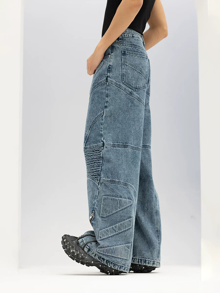 Men's Blue Black Loose Flared Jeans