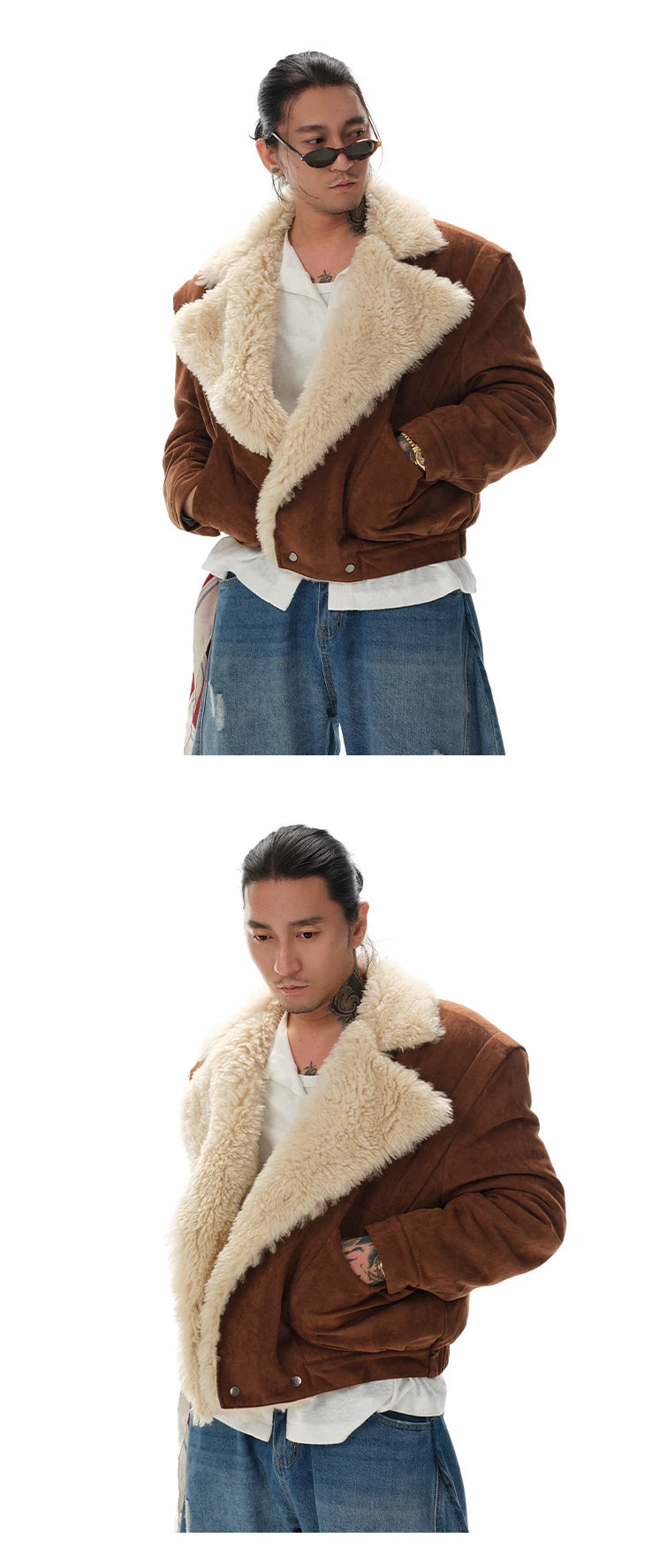 Vintage Lamb Lapel Moto Puffer Coat