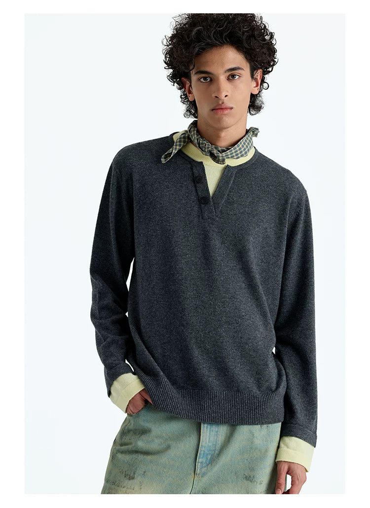 Wool Blend Layered Contrast Knit Sweater
