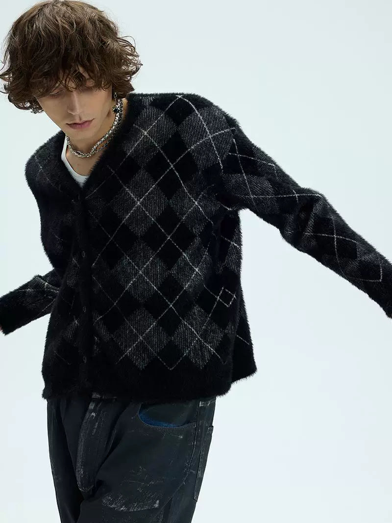 Two Tone Faux Fur Plaid Cardigan