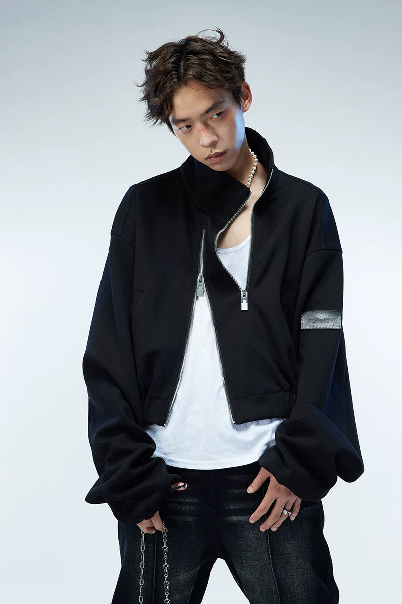 Asymmetric Zip Cropped Turtleneck Jacket