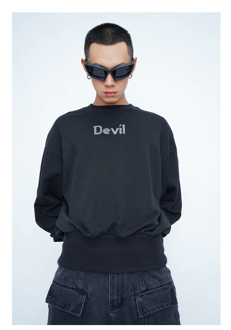 Men's Black Rhinestone Devil Wing Sweatshirt