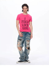 Men's Rhinestone Letter Crew Neck Tees