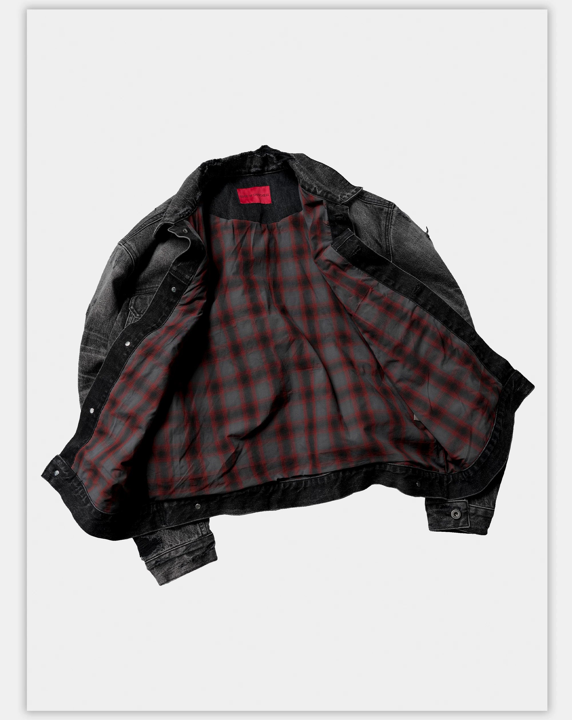 Washed Grey Plaid Lined Denim Jacket