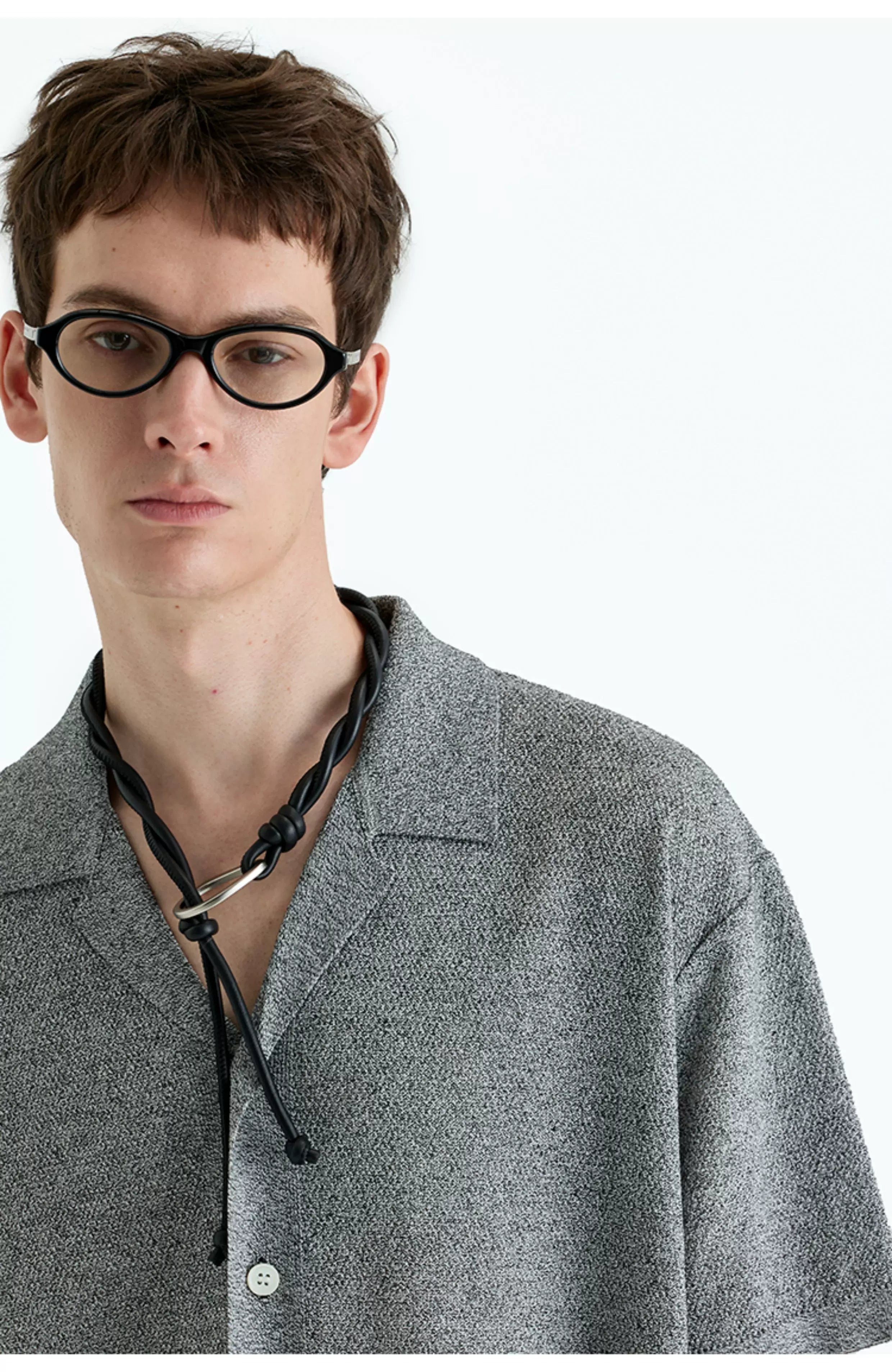 Collared Linen Blend Knit Cardigan