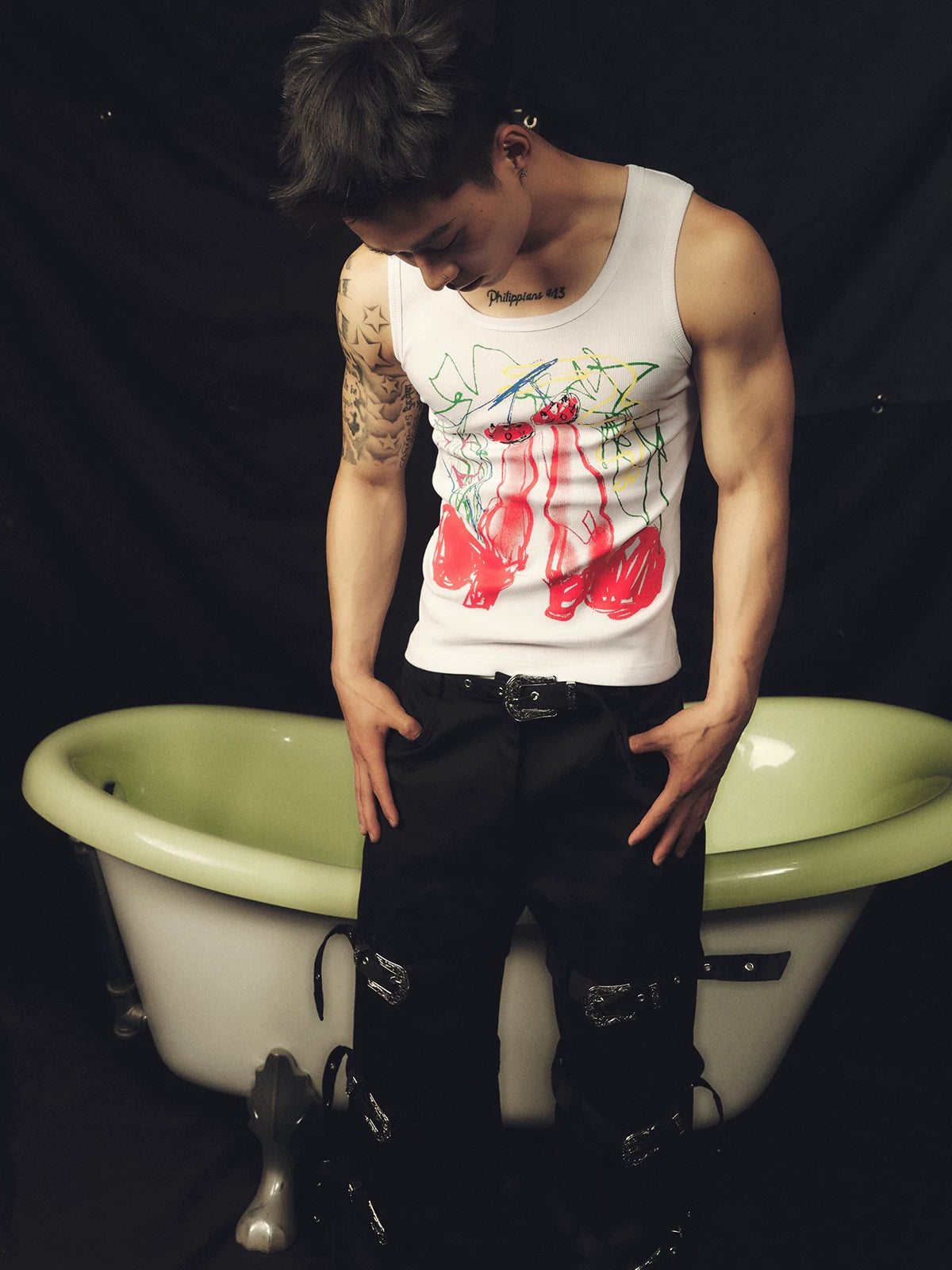 Vintage Ribbed Cherry Boot Print Vest
