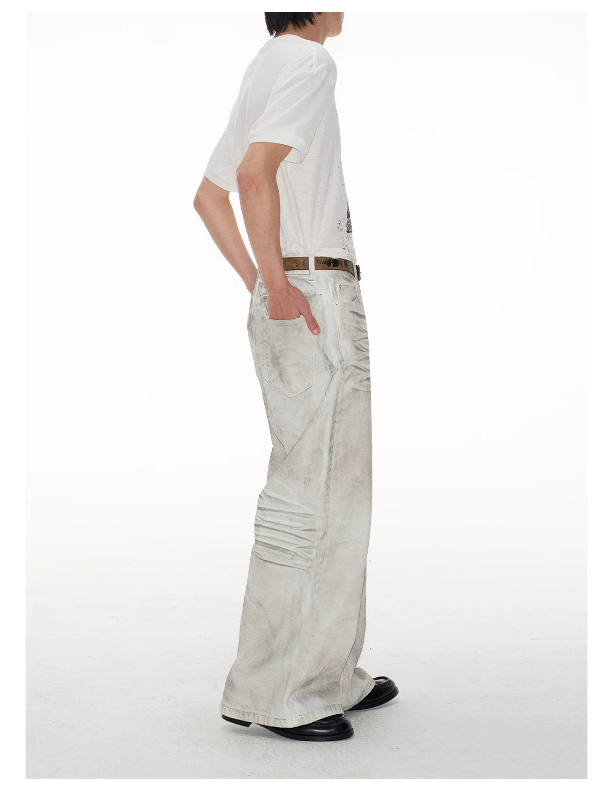 White Distressed Wide Leg Jeans