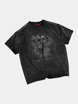 Heavyweight Loose Washed Gray Printed Tee
