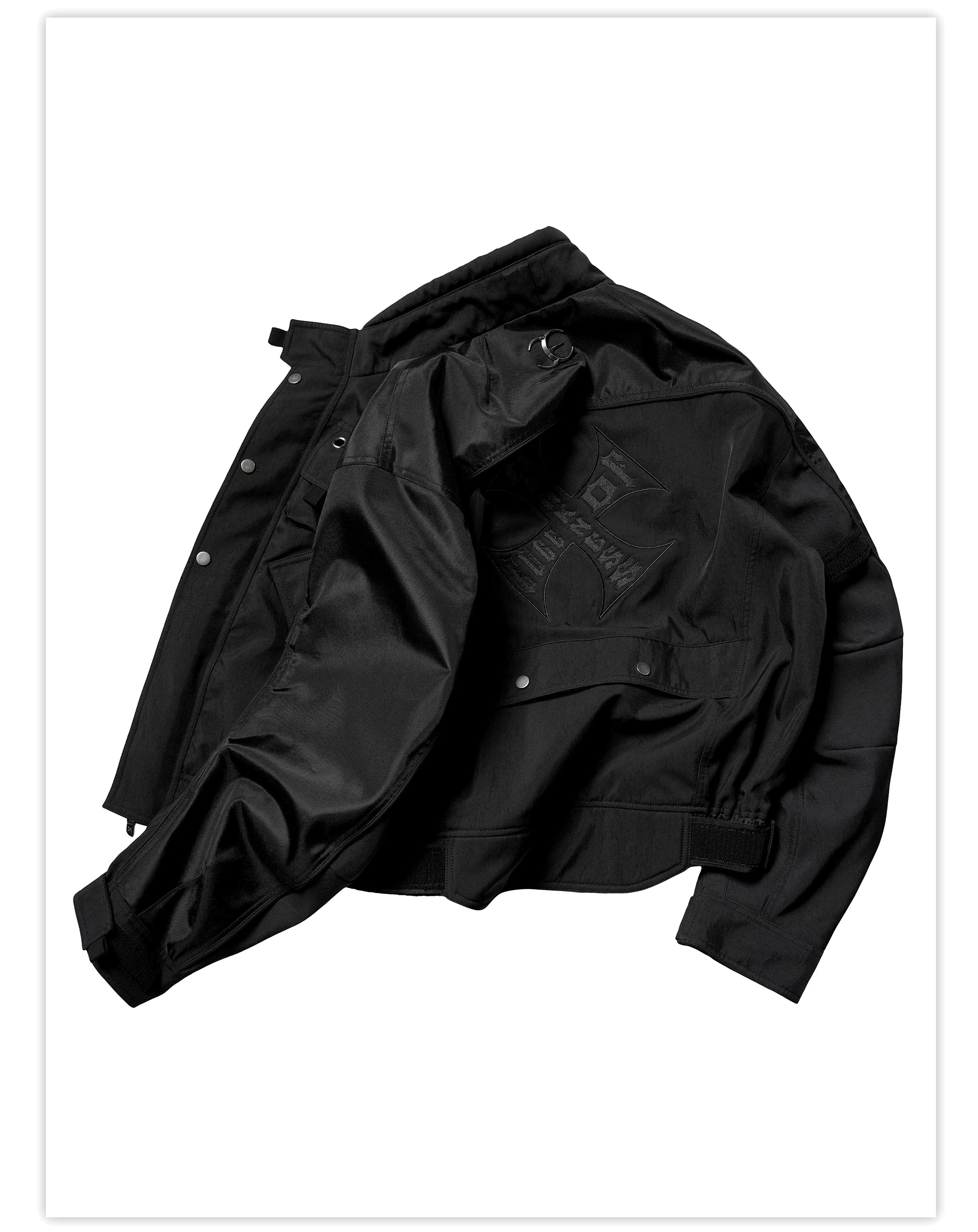 Loose Dark Curved Nylon Biker Jacket