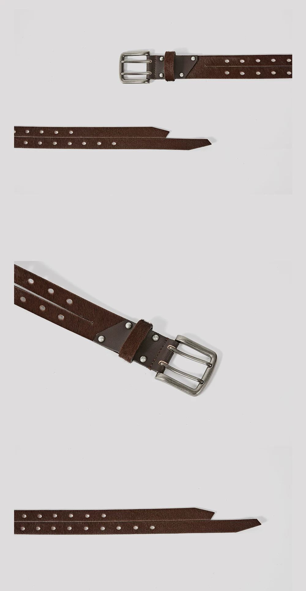 Horsehair Double-breasted Asymmetric Top-grain Leather Belt