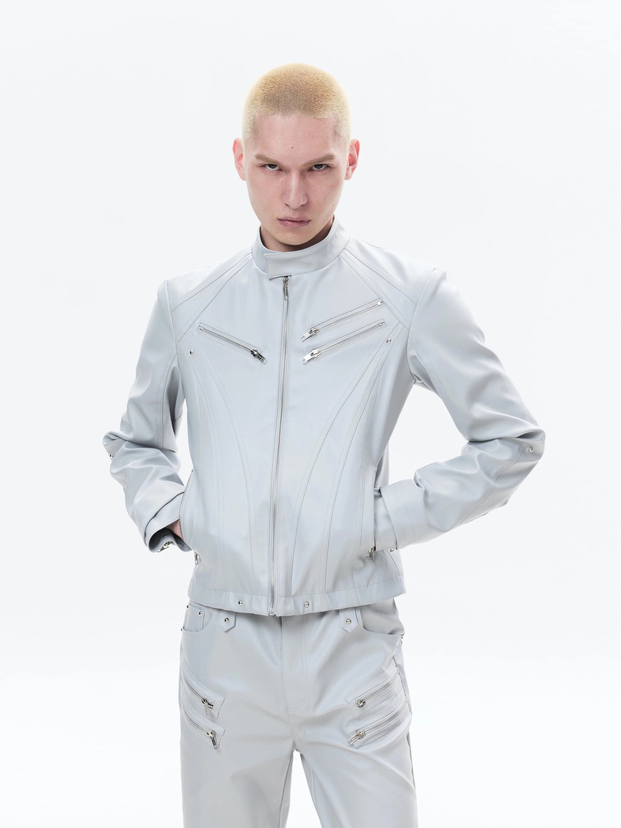 Zipped Fitted Short Biker Jacket