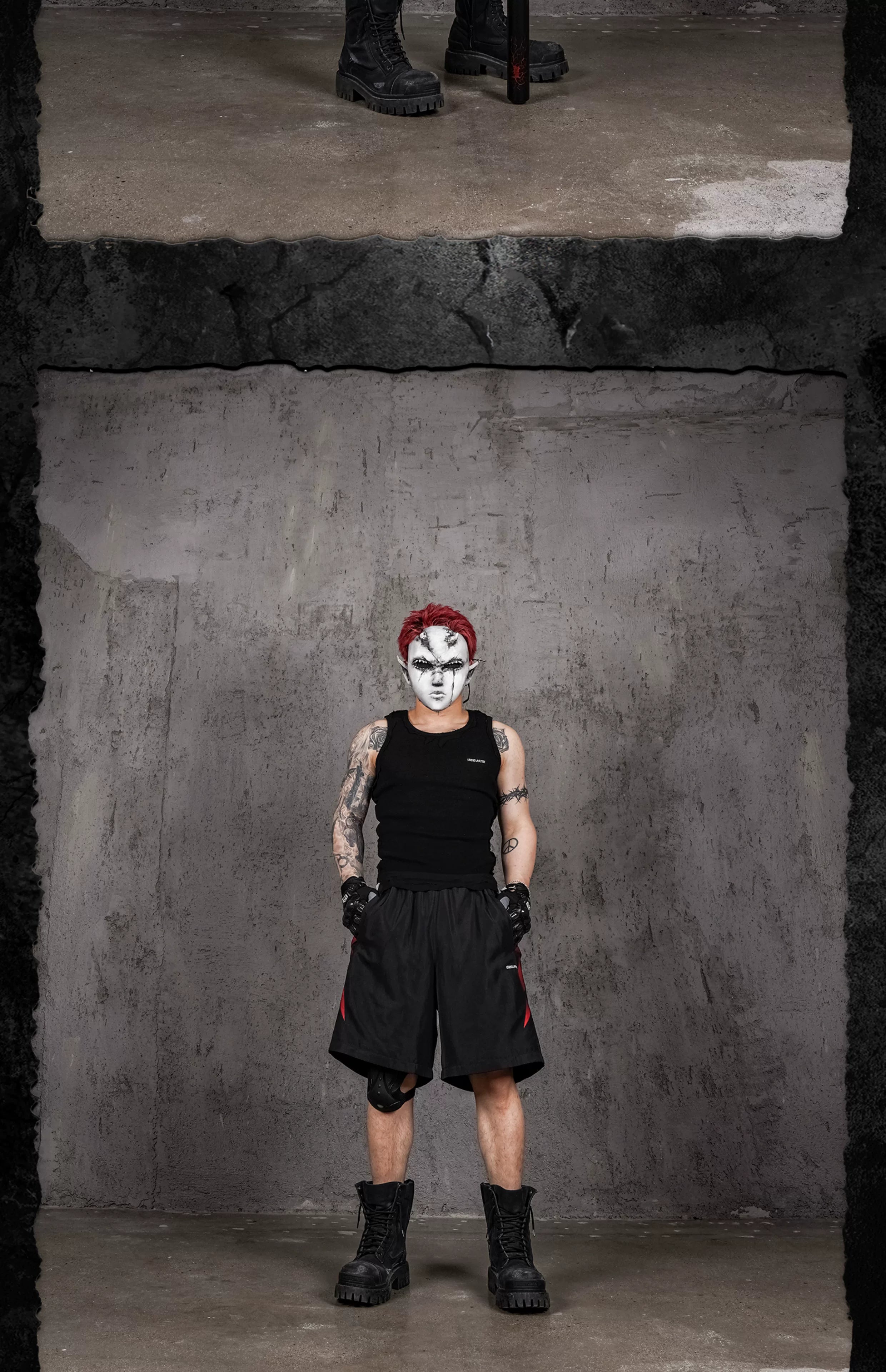 Loose Distressed Color Block Bloodfang Shorts