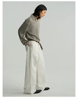 Pleated Distressed White Baggy Denim Jeans