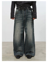 Blue Gray Washed Straight Loose Jeans