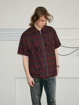 Men's Frayed Plaid Zip Short-sleeved Shirt