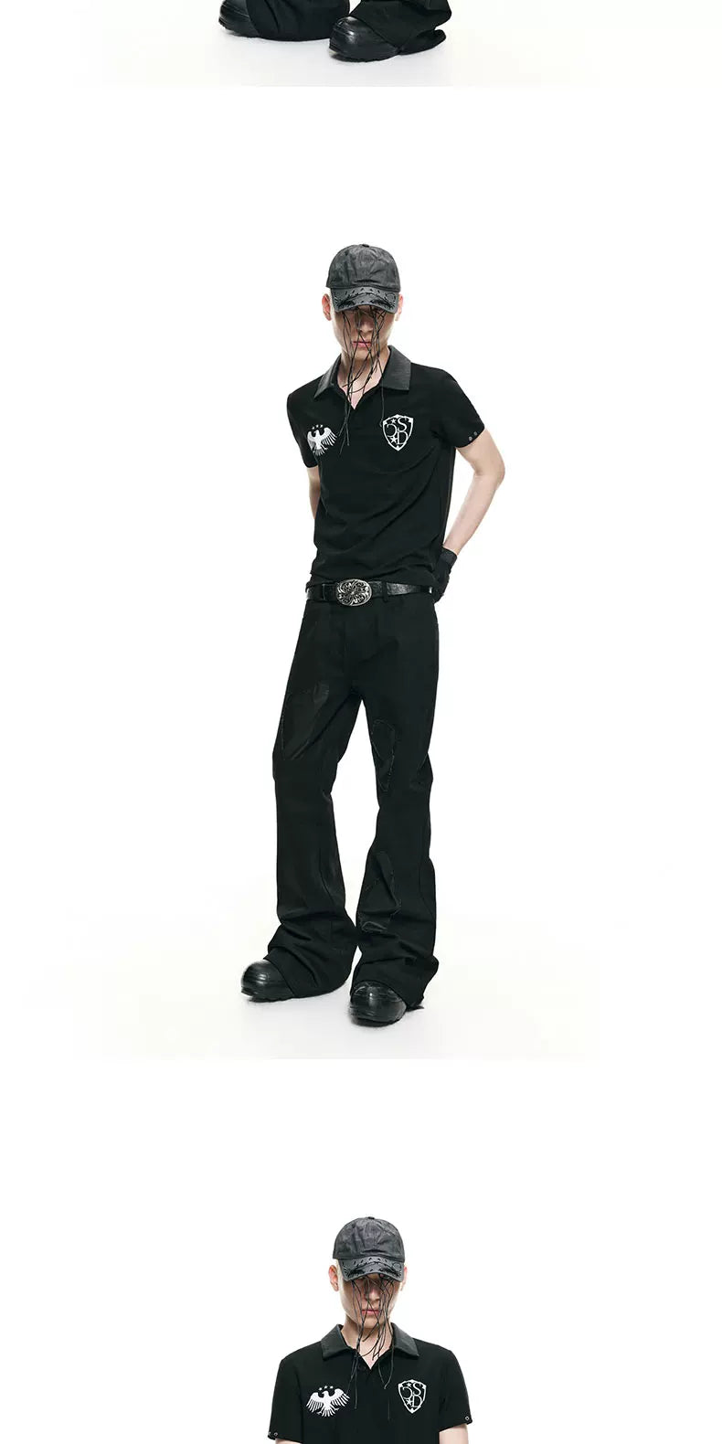 Biker Vintage Embroidered Leather Polo Shirts